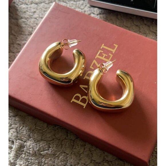 New Thick Gold Chunky Hoops Earrings for Women 18K Real Gold Plated Open Hoop - Picture 2 of 3